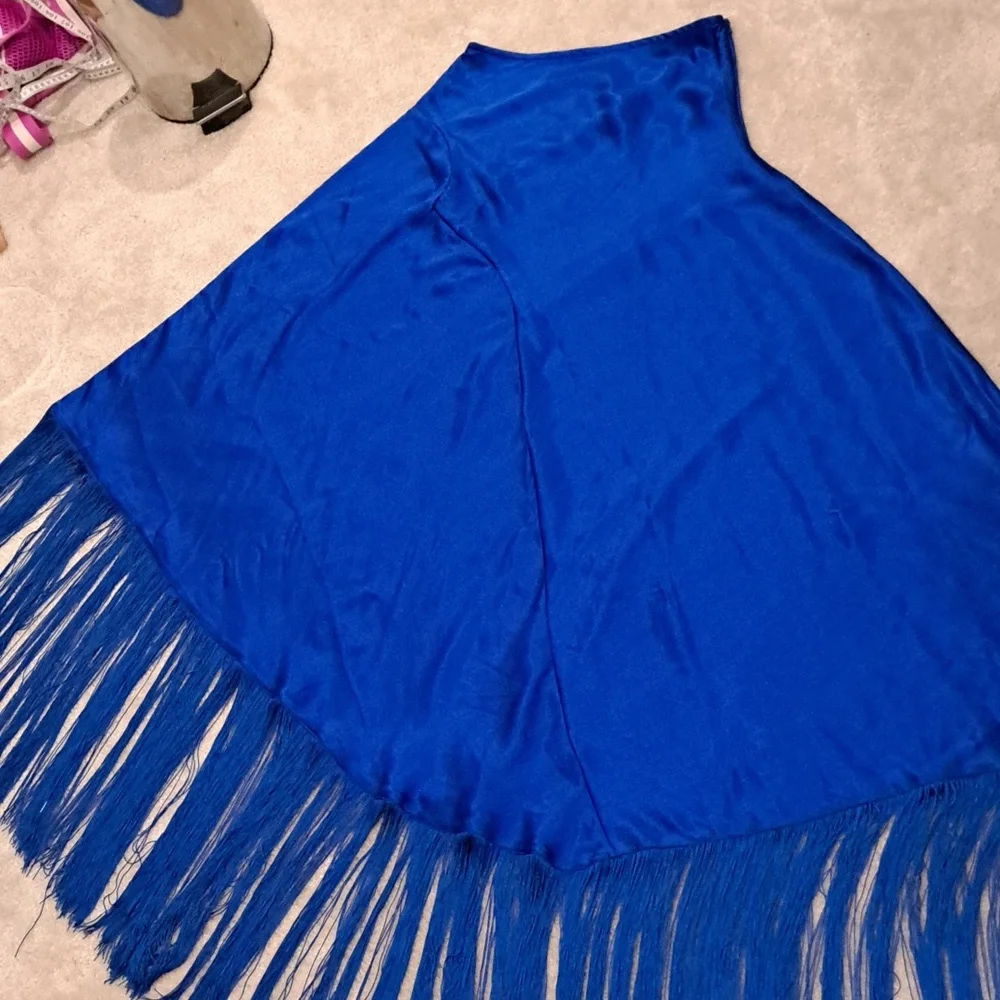 Wanni Fuga Blue Maxi Fringe One Shoulder Dress NEW - Picture 2 of 11